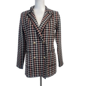 Joie Blazer Jacket Size Medium Black Coral Houndstooth Stretch Knit Sweater